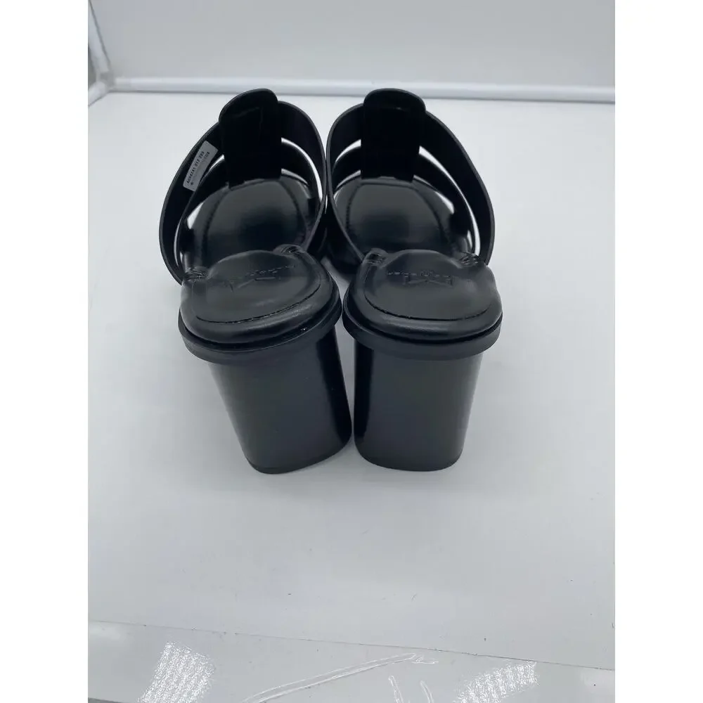 New Marc Fisher LTD Louisa Leather Block Heel Slip On Mules Woven Black Size 11M